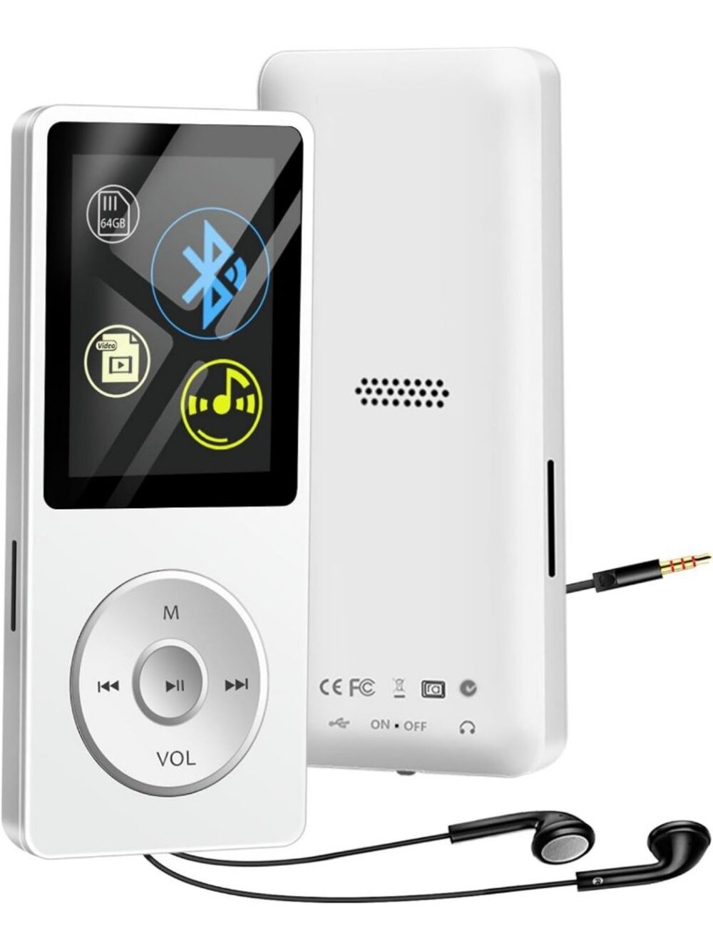 64GB Bluetooth MP3 Player with Speaker, FM Radio, Video, Alarm & Earphones